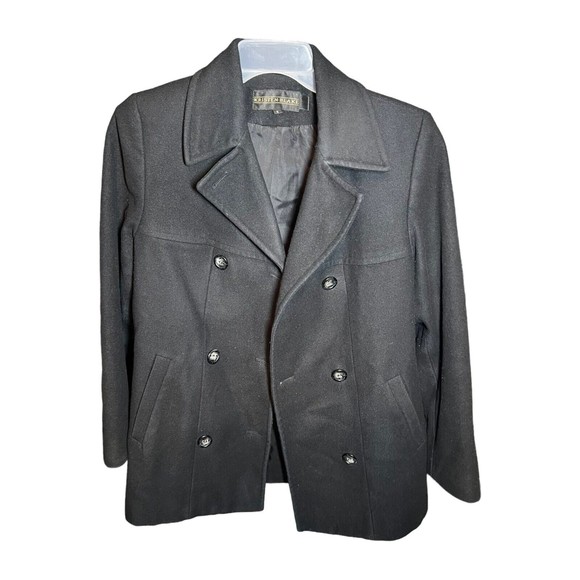 Kristen Blake Lambswool Shell Black Medium Length Button Coat Women’s Size 6 - Picture 2 of 9
